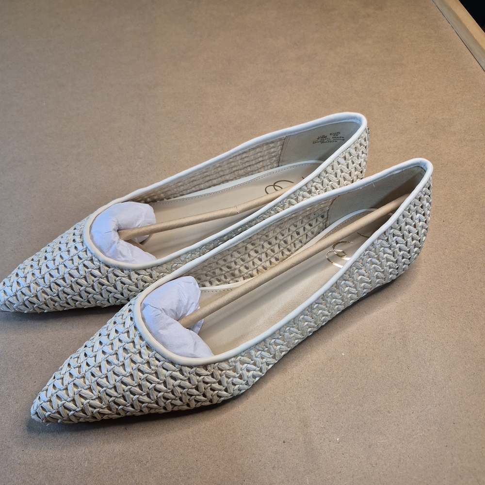Sam Edelman Woven Pointed-Toe Flats in Cream